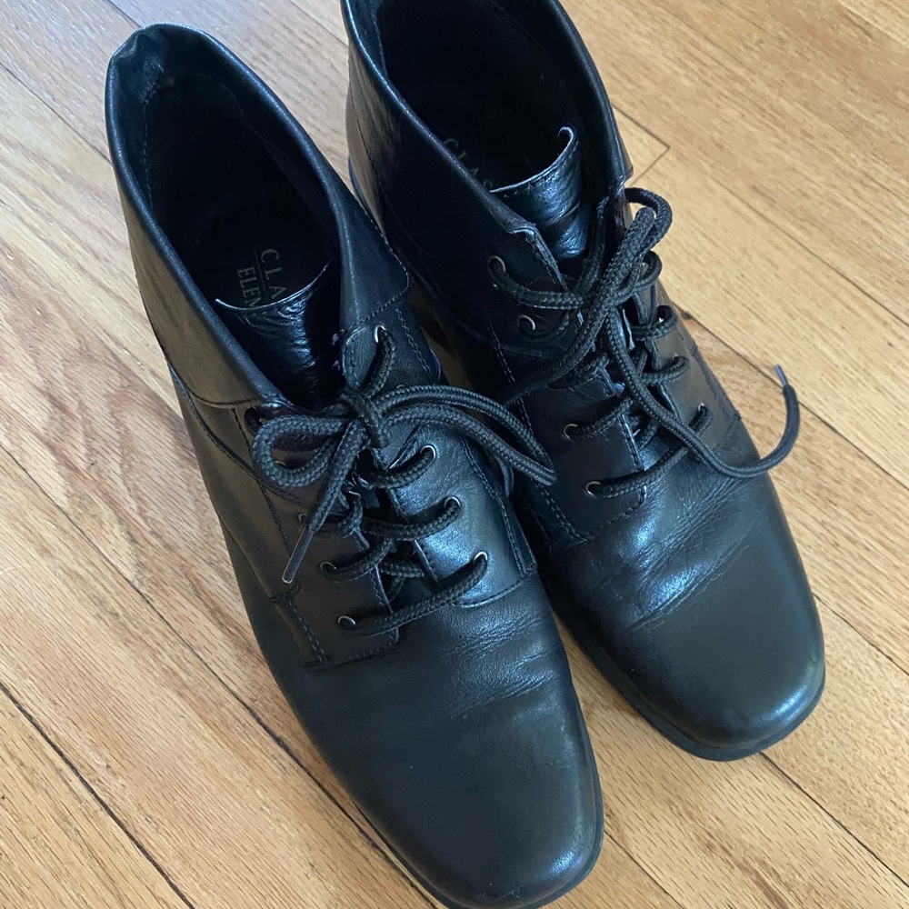 Black Leather Lace-Up Ankle Boots